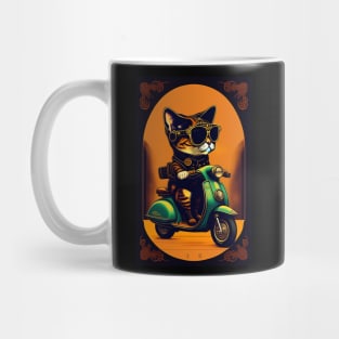 Funny cute cat drive motorcycle graphic design artwork Mug